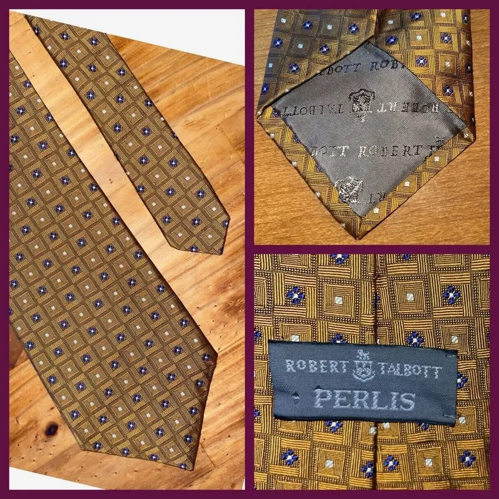 Robert Talbott Perlis Neck Tie Men Yellow 100% Silk Hand Sewn